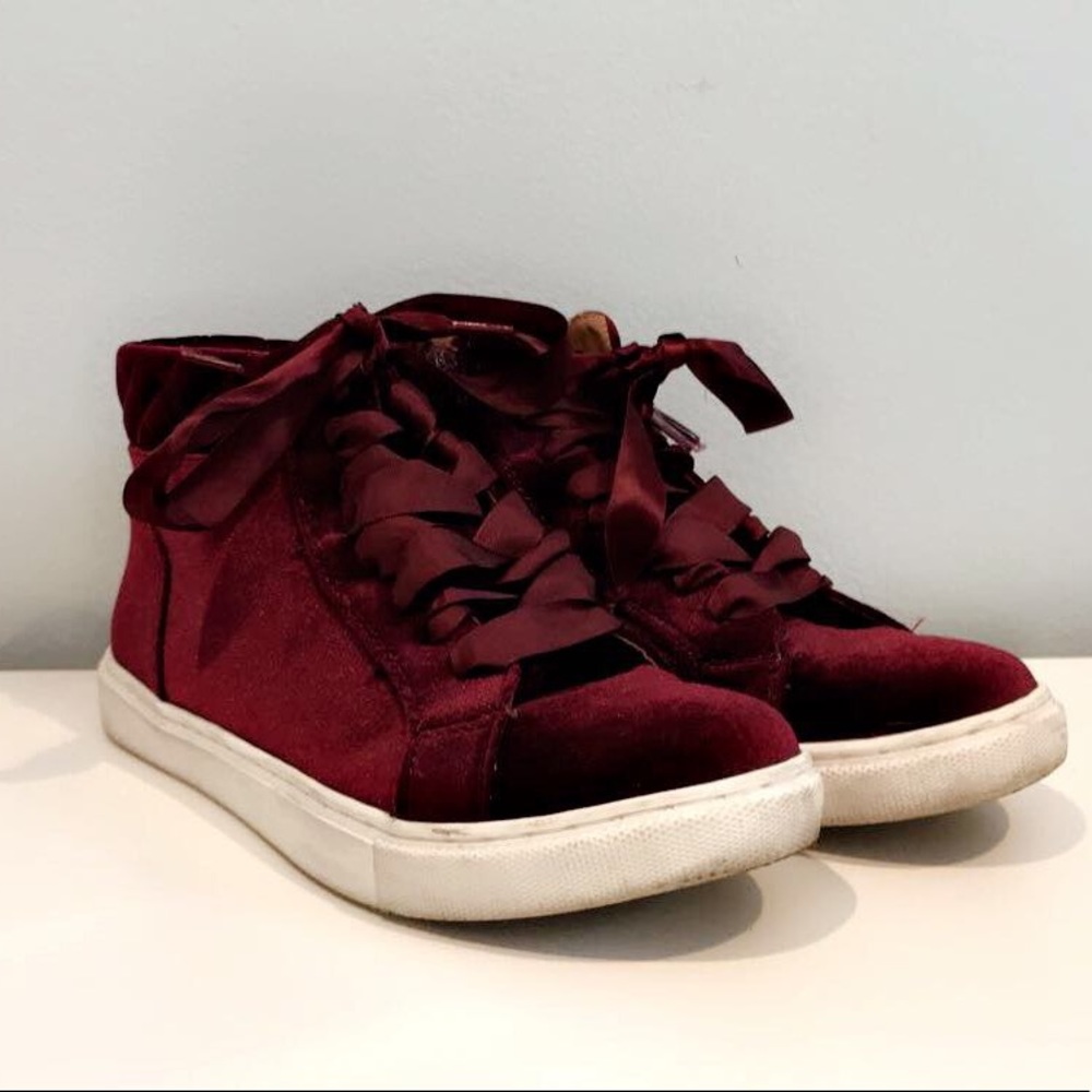 Burgundy Faux Velvet  Sneakers